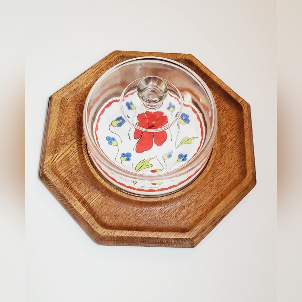 Vintage 70's Goodwood Glass Domed Cheese And Cracker Board (Knife Not Included)